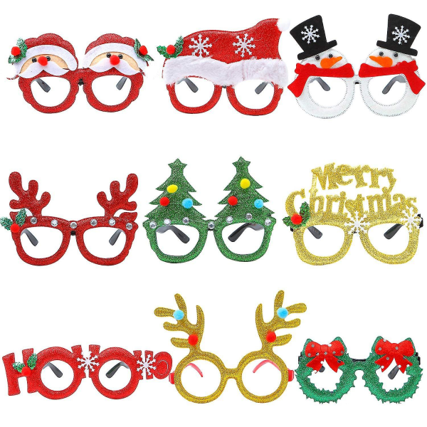 9 Pack Christmas Party Glitter Glasses Joulupukin Lumiukon Antlers lasit