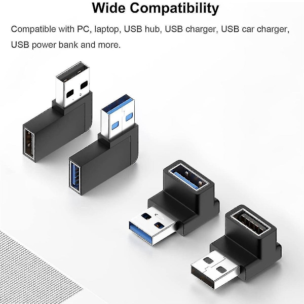 4-pack USB 3.0-adapter, vertikal uppåt och nedåt vinkel, horisontell vänster och höger vinkel, USB hane till hona luolv