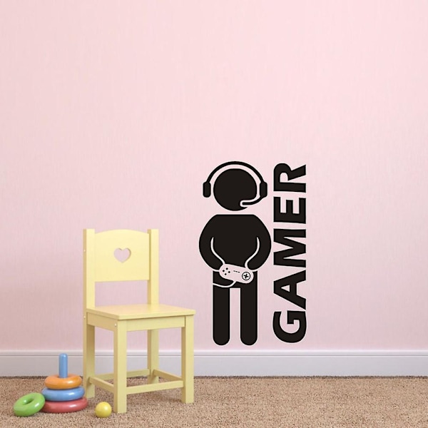 Gamer with Controller -seinätekstitarra, Game Boy -seinätarra, vinyylitaidetarra seinälle kotiin, leikkihuoneen makuuhuoneen sisustustarra