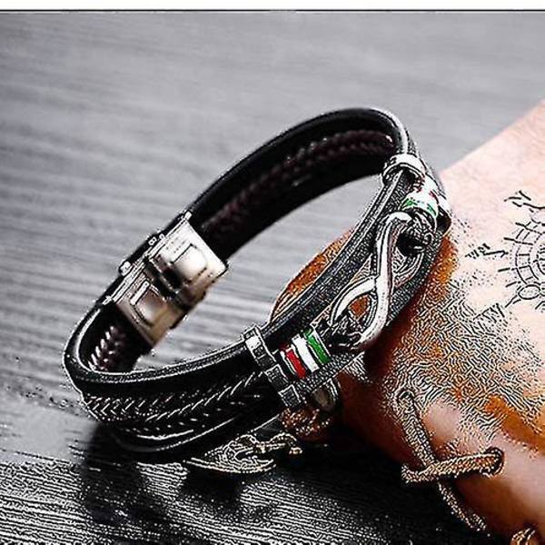 Herrarmband Läderarmband Svart Läderarmband För Män, Flätad Oändlighet Äkta Läder