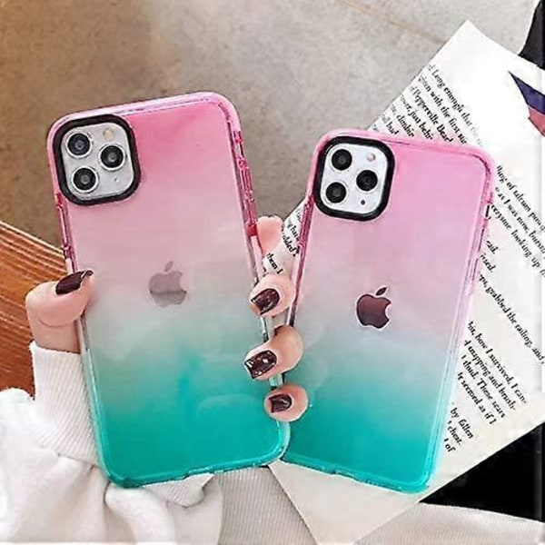 Telefonfodral för iPhone 12 Mini, Flicka Kvinna Vacker Elegant Enkel Modern Stil Rosa Grön Gradient Färg Transparent Klar Skyddande Fodral, Mjuk TPU Sili