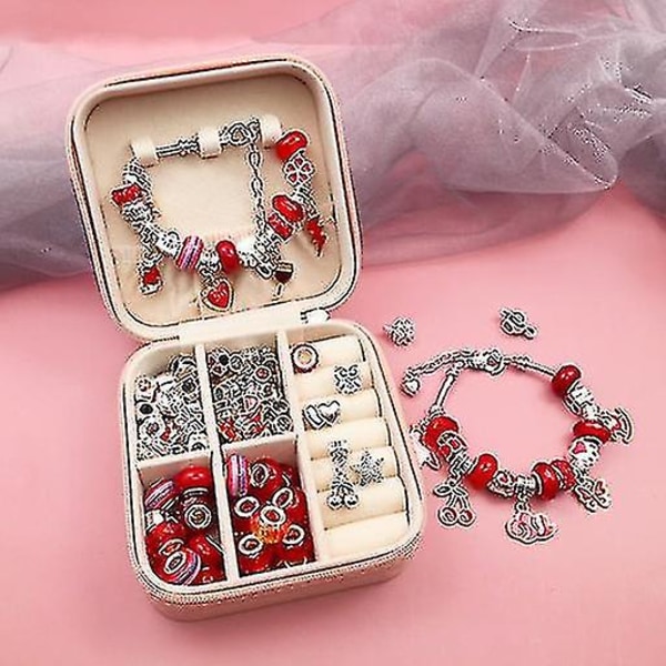 Makingsett for sjarmarmbånd gjør det selv-håndverk smykker gavesett for barn, jenter, tenåringer (rød)