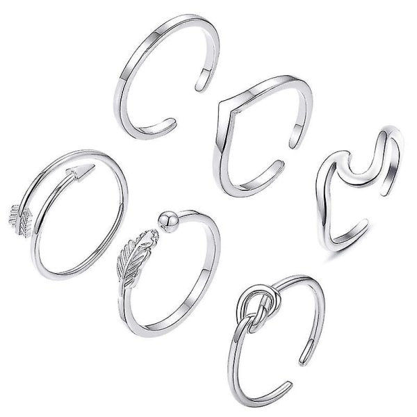 12 stk Sølv Justerbare Ringer Sett Justerbar Finger Ring Strand Smykker Gaver For Kvinner Jenter