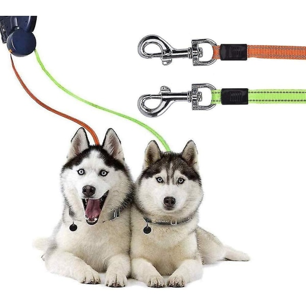 Udtrækkelig dobbelt hundesnor, 3 m dobbelt hundesnor til to hunde Fleksibel dobbelt hundesnor med skridsikkert håndtag, til små og mellemstore hunde