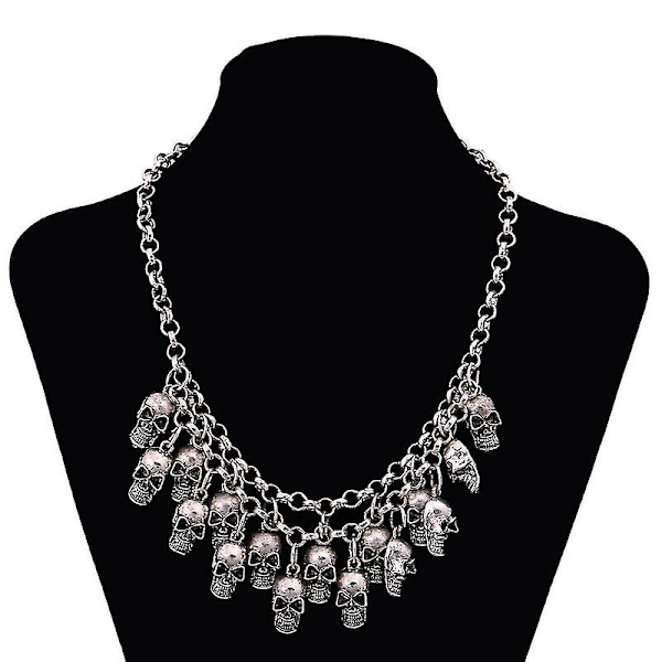 Halloween Metallic Skull Kaulakoru Cosplay Puku Asusteet (muinainen kulta) (d-583-a)（hopea）