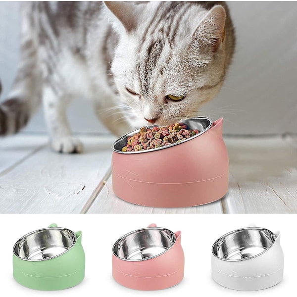 Kattmatskål, Husdjursmatskål, Lutad Rostfri Kattmatskål, Liten Hundskål, Rostfri Kattmatskål Set 400ml (grön)