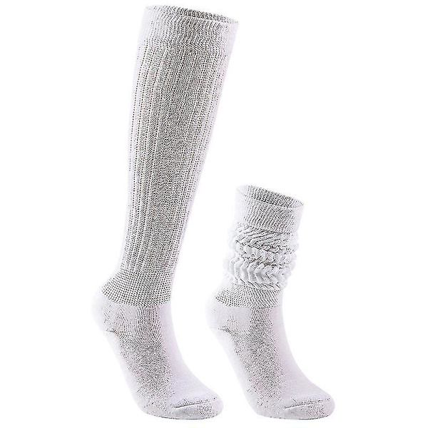 2 par damsockor i bomull, slouch-modell, knähöga bootsockor (vita)
