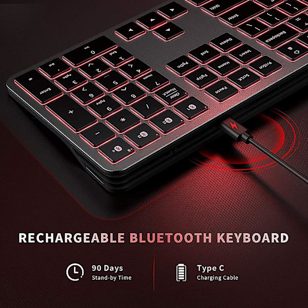 Seenda bakgrundsbelyst Bluetooth-tangentbord Multi-enhets Uppladdningsbart tangentbord Bakgrundsbelyst trådlöst tangentbord Kompatibelt för bärbar dator surfplatta Ipad