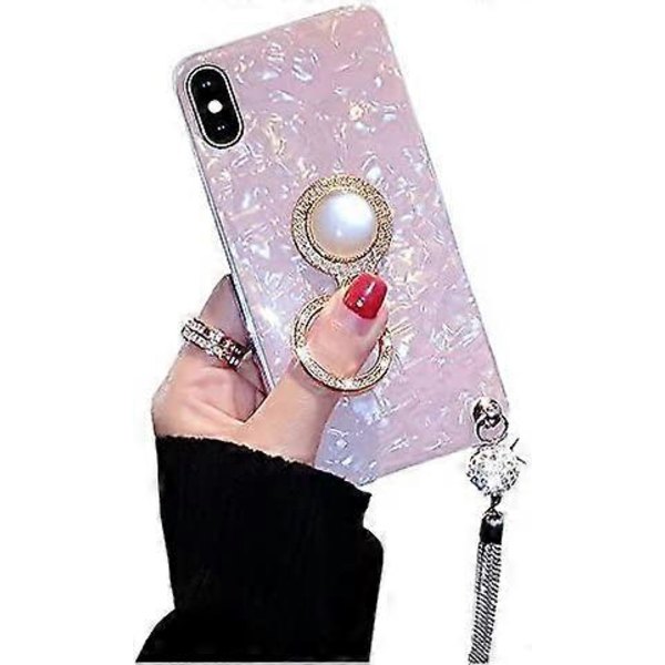 iPhone XS Max-fodral, Lyxigt Glittrande Pärlemor-Mönster Mjuk TPU iPhone XS Max Skyddande Fodral Glimrande Bling Kristall Bak Sida med Tassel + Pärldiamant