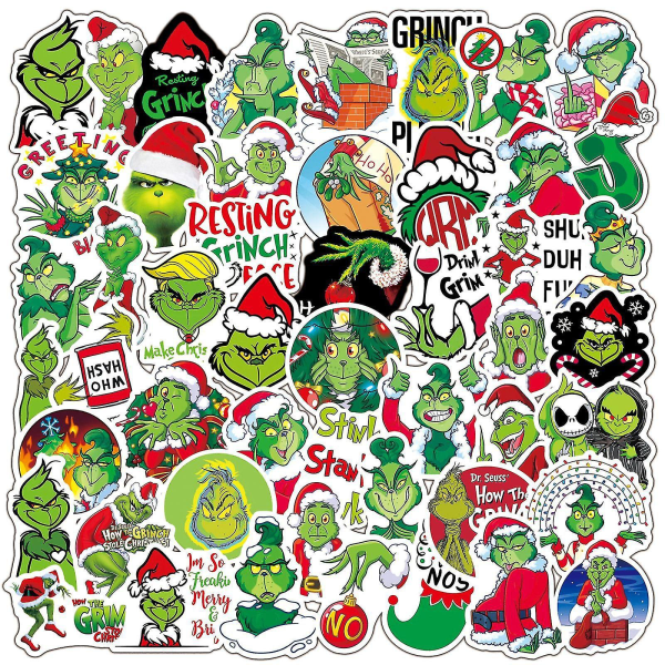 Nye, passende Ghyt Grinch juleklistremerker | 50 stk | Vinyl vanntette klistremerker for bærbar PC, skateboard, vannflasker, datamaskin, telefon, gitar, anime Grin