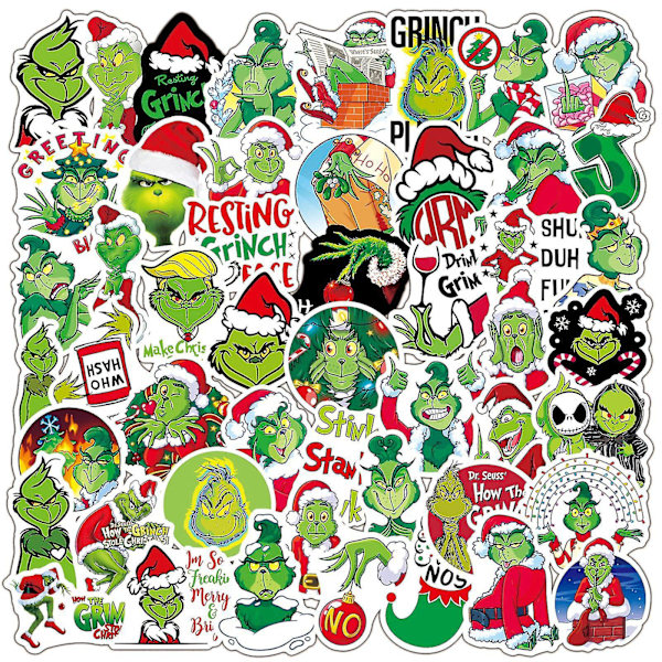Uusi, sopiva Ghyt Grinch jouluaiheiset tarrat | 50 kpl | Vedenpitävät vinyylitarrat kannettavalle tietokoneelle, rullalaudalle, vesipulloille, tietokoneelle, puhelimelle, kitaralle, anime Grin