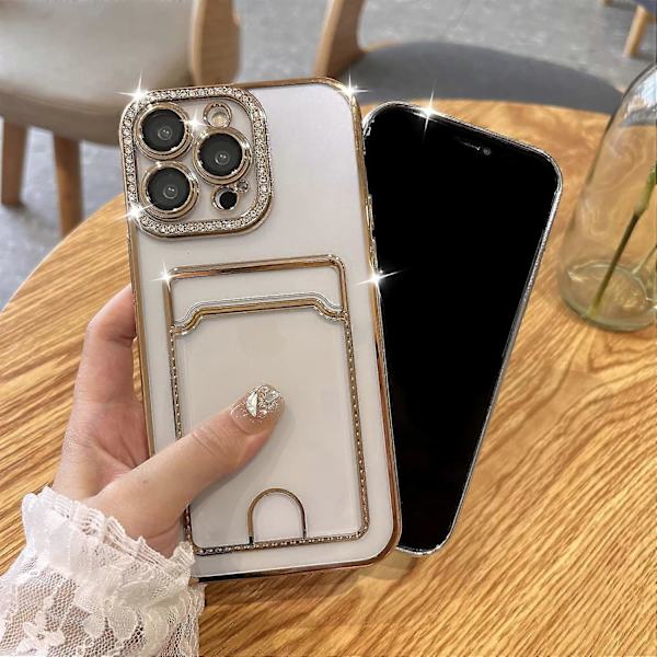 Pläterad Plånboksfodral för iPhone 13 Pro Max, Bling Glitter Diamant Kortinnehavare Kameraskydd Lyxigt Fodral + 2* , Kortfack Elegant