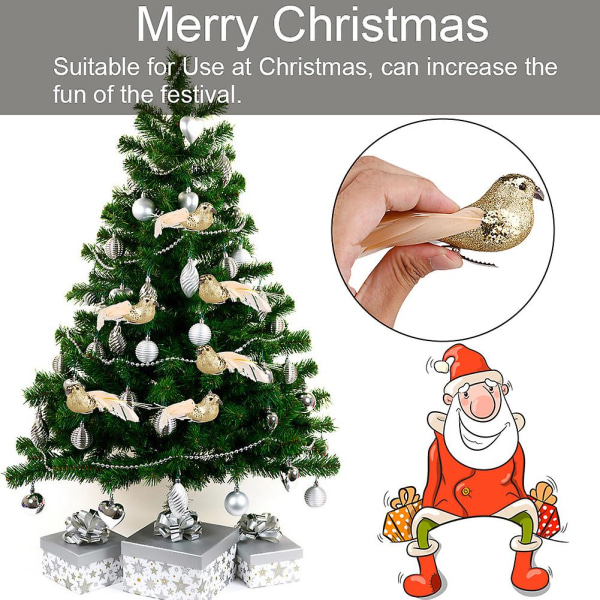 12 stk realistiske søde fjerklædte glitter kunstige fugle klips på juletræ ornamentkranse Festlig bryllup dekorationer