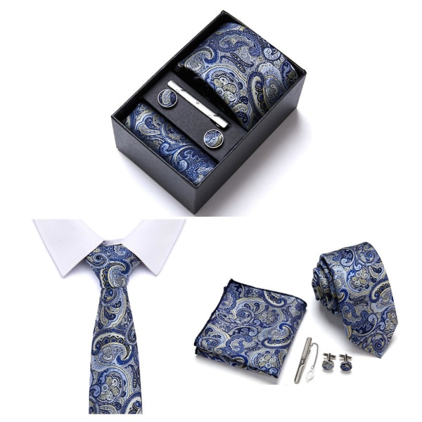 Slips til mænd 6 stk sæt med firkantet manchetknap og slipseklips til bryllup og forretning（22）