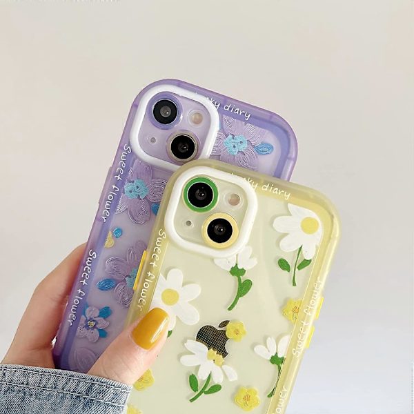 Söt Blommig Färgglad Kameralinsskydd Transparent Mjuk iPhone-fodral för Kvinnor Flickor (Gul, iPhone 13 Pro)