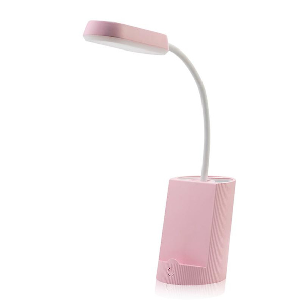 Rosa Barnrumslampa, Dimbar Touch LED-Skrivbordslampa med 3 Ljusstyrkenivåer, Laddningsbar Djurlampa Trådlös, Pennhållare och Stativ
