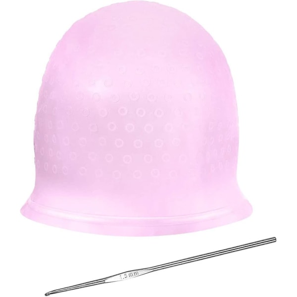 Silikone-fremhævningshætte, fremhævende kasket og krog, hårfarve-hætte, hår-frosting-hætte, fremhævende frosting-hætte (Pink)