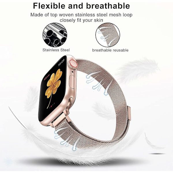 Armband till Apple Watch Series SE 7 6 5 4 3 2 1 38mm 40mm 41mm 42mm 44mm 45mm, Smalt & Tunn Mesh med Magnetisk Spänne, Rostfritt Stål, Kvinnor & Flickor