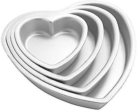 4 st Aluminium Hjärtformad Kakform Set- 5\" 6\" 8\" 10\" Silver