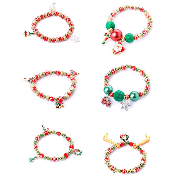Set med 6 st jul armband färgglada jul pärlor charm stretch armband nyhet semester armband set för kvinnor flickor