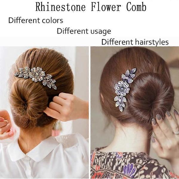 2 st Blomma Rhinestone Hårkammar för Kvinnor Hårspänne Sida Kam Huvudbonad Bröllop Bröllopshår Tillbehör (A)