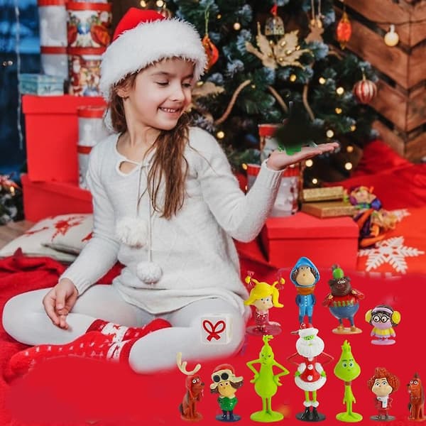 12-pack Grön Monsterfigur Leksaksdockor Set PVC Modell Samlingar Juldekoration