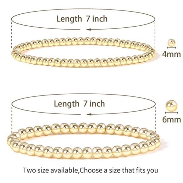 14 k guldpläterade pärlor boll armband töjbara elastiska guld pärlstav armband