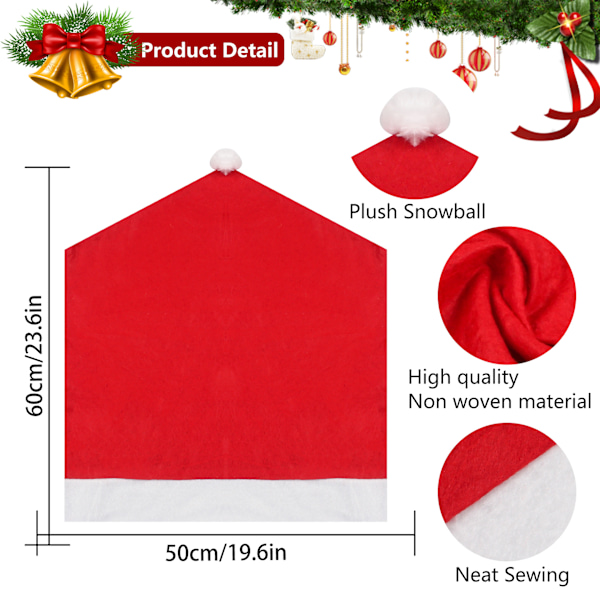 6-pack Julstolsöverdrag Juldekoration Tomteluva Stolsryggöverdrag Stolsöverdrag Hattöverdrag Familjemiddag Jul (50*60cm)