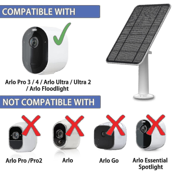 Aurinkopaneelin lataus Arlo Ultra/ultra 2/pro 3/pro 4/pro 3 Floodlight/go 2 4w