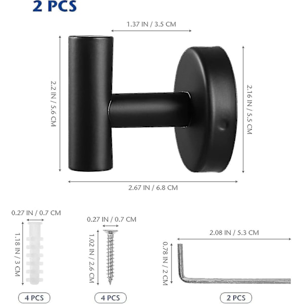 2 st svarta klädkrokar väggkrokar klädkrok väggkrok rostfritt stål modern handdukskrok badrumsrockkrok (svart)