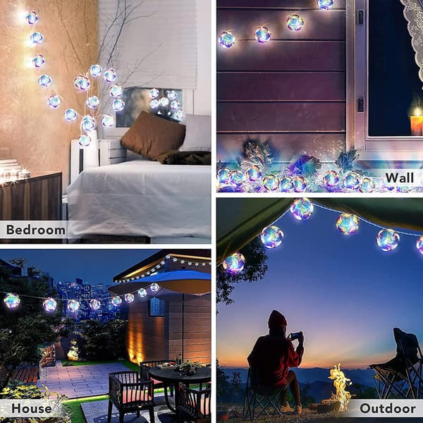 20 LED Globe Disco Ball Mirror String Lights, 10ft Batteridrevne Fe Lys, Ramadan Dekorasjon Belysning for Halloween, Julegaver