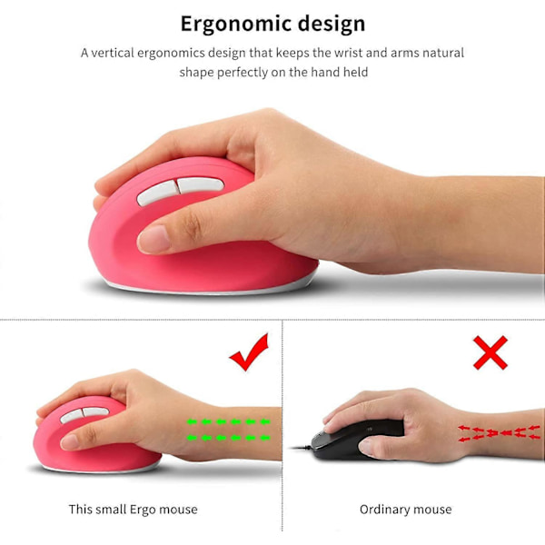 2.4G Trådlös Vertikal Mus, Ergonomisk Vertikal Optisk Mus Söt Mini Mus med Justerbar Känslighet (800/1200/1600 DPI), 6 Knappar för PC, Dator