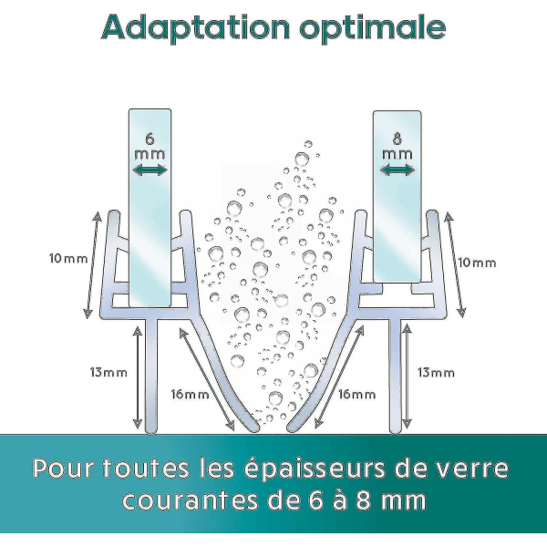 Dusjdørtetning for dusjskjerm - Utvidet vannføring - ideell dusjdørtetning for 6,7,8 mm glassdører i våtrom -n4327