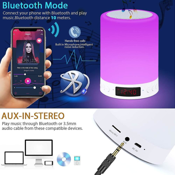 Bluetooth högtalarlampa. Touch Sensor Nattljus Sängbordslampa med larm