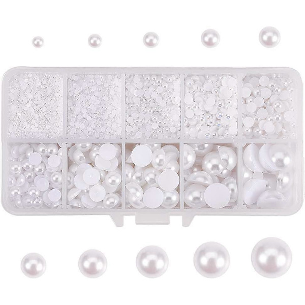 10 Storlekar Platta Pärlor, 15185 st Imitations Pärlor Halva Runda Pärlor ABS Plast Cabochons Platta Bak Sida Pärlor för Skor Bröllopsklänning DIY Hantverk Telefon Na