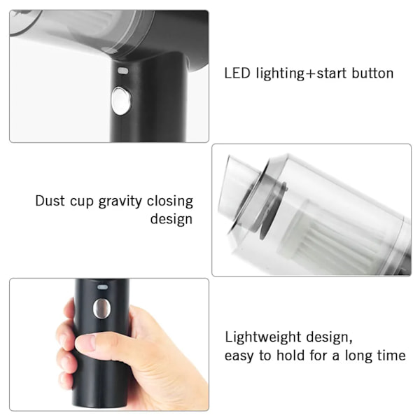 Bärbar dammsugare för bil 120W 6000Pa Hög effekt Inbyggd LED-lampa Bärbar dammsugare för bil Hemma Kontor Husdjurshår