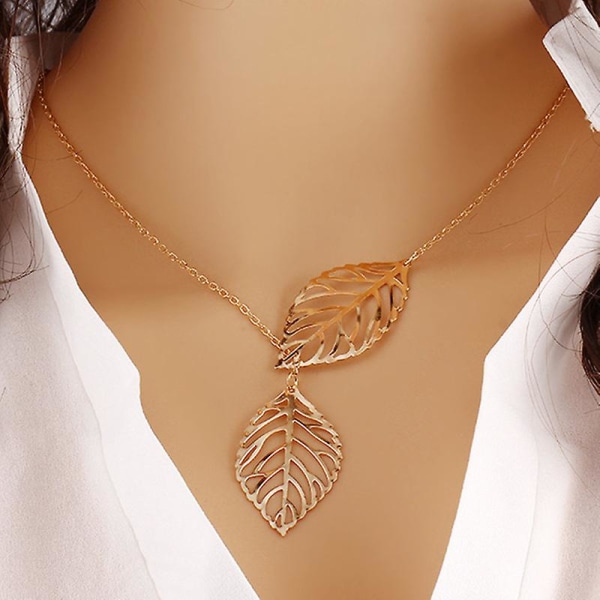 Vintage Golden Big Leaf hänge nyckelbenet kedja halsband för kvinnor Golden