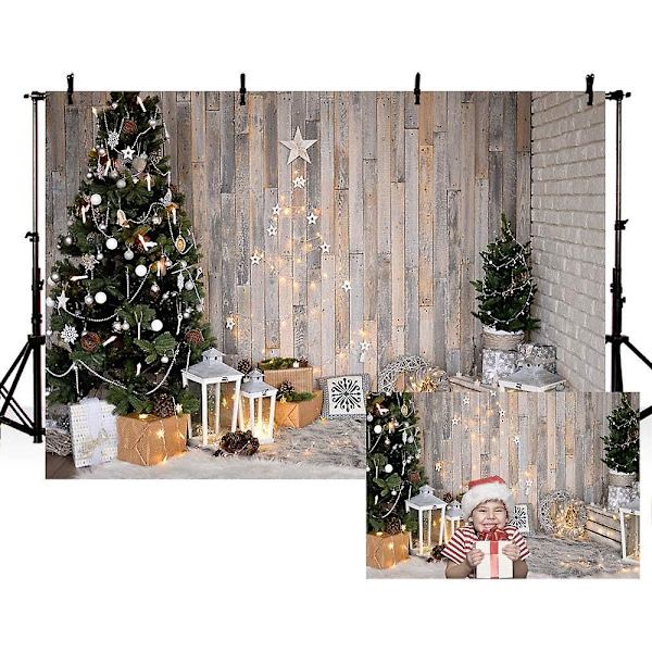 7x5ft Julbakgrund Julgran Stjärnor Ljus Rustikt Brun Trä Vägg Bakgrund Nyfödd Fotografering Rekvisita Familj Semesterfest Foto