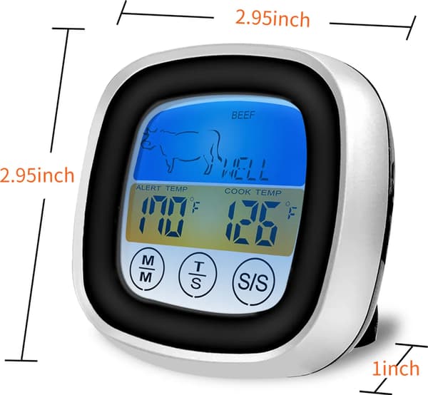 Pekskärms termometer för kött, matgrilltermometer, grilltermometer, röktermometer, timerlarm, digital termometer för ugn