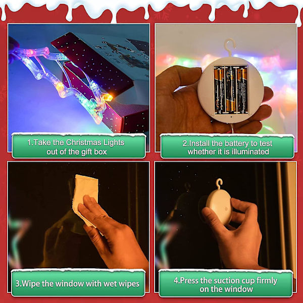 3 stk julevindu dekorasjonslys, batteridrevne julevindu hengende flerfarget opplyst tre bjelle stjerneformet LED sugekopplampe for jul T