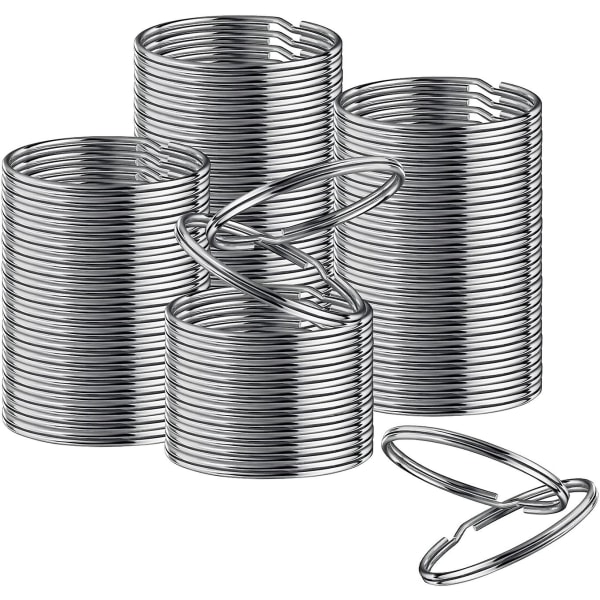 WABJTAM50 Pack 28 mm Nickelpläterade ringar med runda silverstålkanter för att organisera bilnycklar, husnycklar, hantverk, remmar