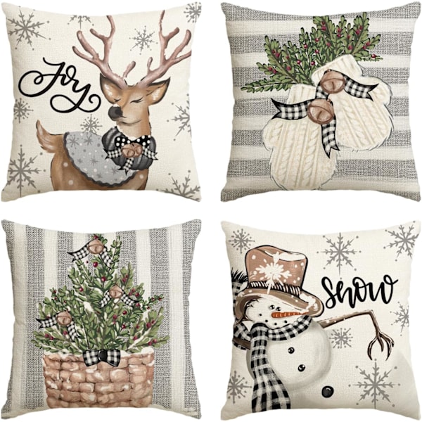 4 kpl Joulukoristeita Joulutyynynpäälliset 45*45cm Talviloma Joulukoriste Kotisohva Tyyny Sisäkoristeet