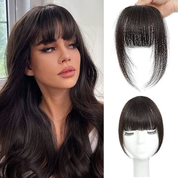 Clip In Bangs 100% Human Hair Bangs Clip In Hair Extensions Clip On Bangs Mörkbrun Clip In Bangs Riktigt människohår Falsk lugg för naturligt hår