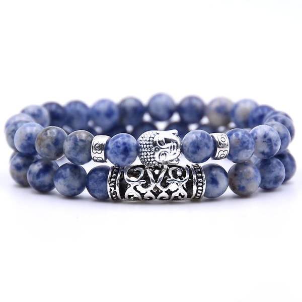 WABJTAM Buddhist Bead Armband - Två Tibetanska Bead Armband med Buddha Head Amulett och Chakras Stone - Energy Beads Armband-svart