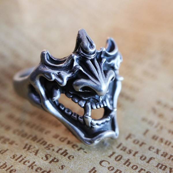 Punk Öppen Ring Demon Samurai Retro Silver Ring Band Justerbar För Unga Människor