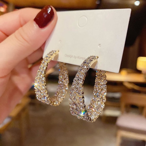 1 par mode kvinders Diamond Hoop øreringe, Pin Elegant skinnende luksus runde diamant øreringe