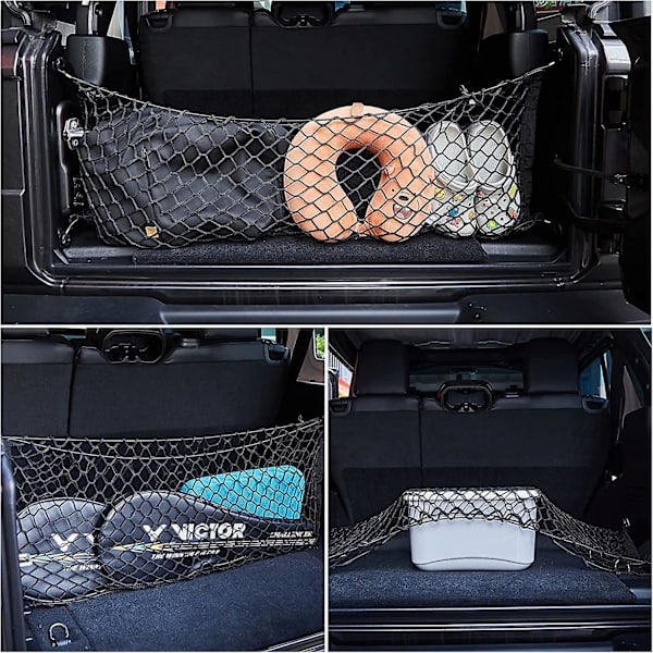 Heavy Duty Cargo Net, Justerbar Elastisk Bagagerumsnet med 4 Metal Kroge, Universal Dobbeltlags Opbevaringsarrangør, Automotive Cargo Nets til SUV, C