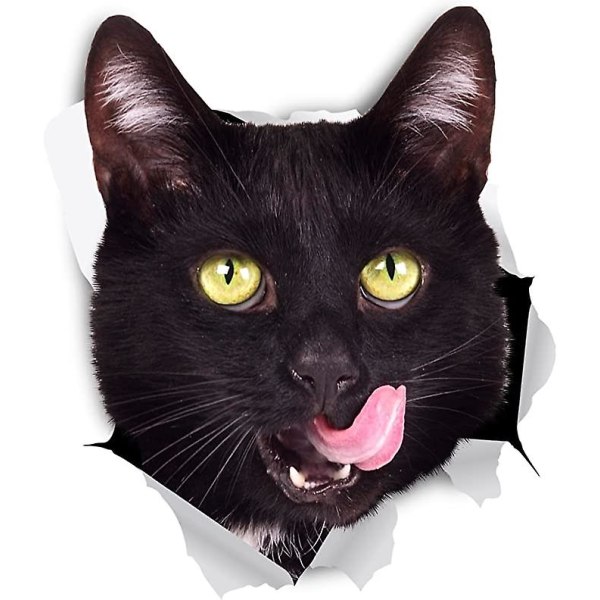 3D Cat Stickers | 2 pakke | Hungry Black Cat Decals til væg - Klistermærker til soveværelset - Køleskab