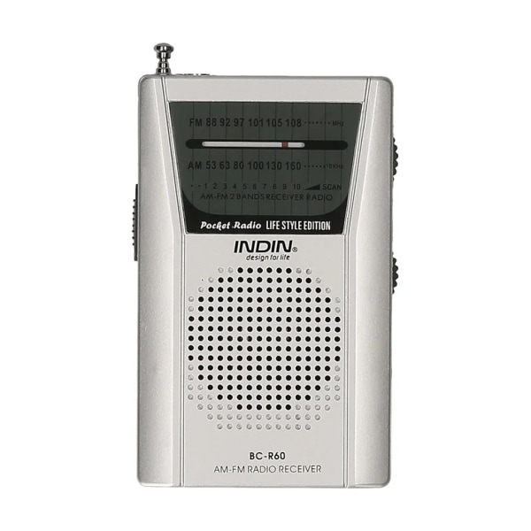 INDIN BC-R60 fickradio batteridriven FM/AM, liten radio med inbyggd stereohögtalare, bärbara radioapparater för vandring, jogging och camping