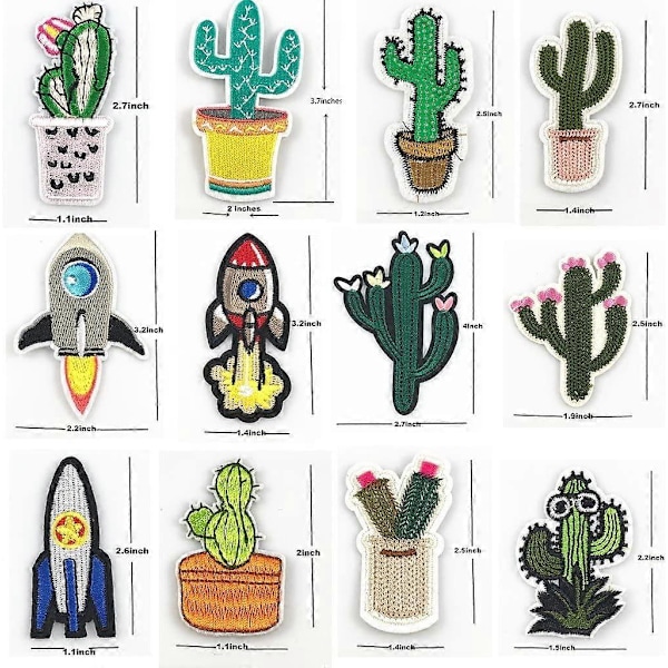 20 st Assorterade Järn Broderi Patches Kaktus Set, Broderi Applikation Sy för Jackor Klänning Hatt Väst Jeans Ryggsäckar Kläder, Dekoration Applikation
